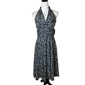Vtg Connected Apparel Y2K Halter Polka Dot Midi Dress | Black White Retro Size 6